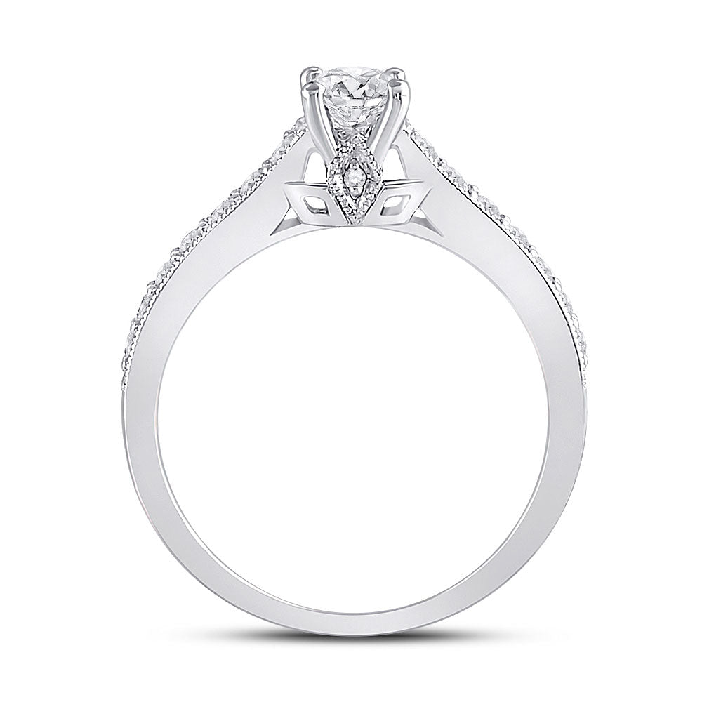 Eternal Brilliance: 14kt White Gold Round Diamond Bridal Wedding Ring Band Set - Splendid Jewellery