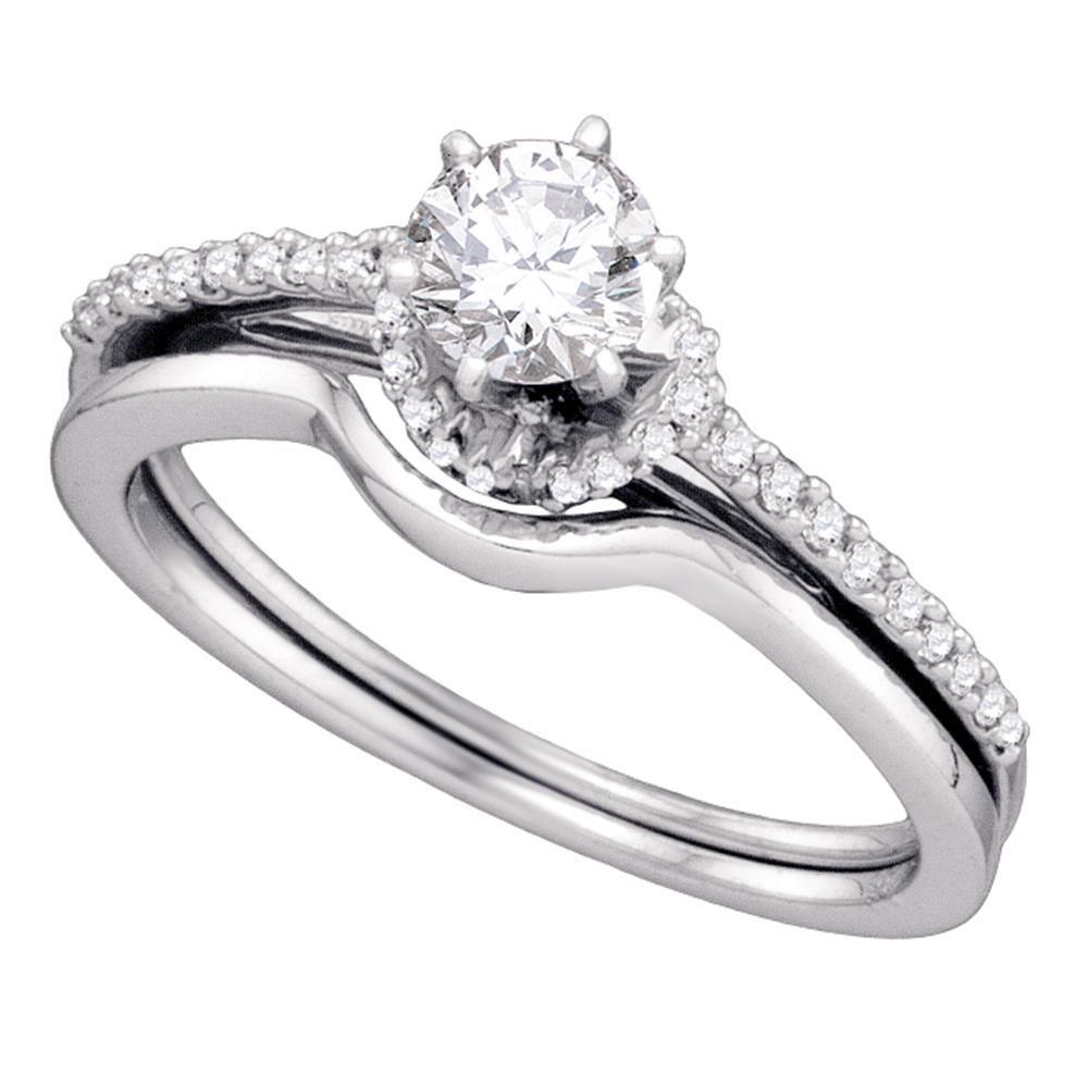 Eternal Brilliance | 14kt White Gold Round Diamond Slender Bridal Wedding Ring Band Set 1/2 Cttw - Splendid Jewellery