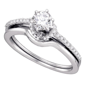 Eternal Brilliance | 14kt White Gold Round Diamond Slender Bridal Wedding Ring Band Set 1/2 Cttw - Splendid Jewellery