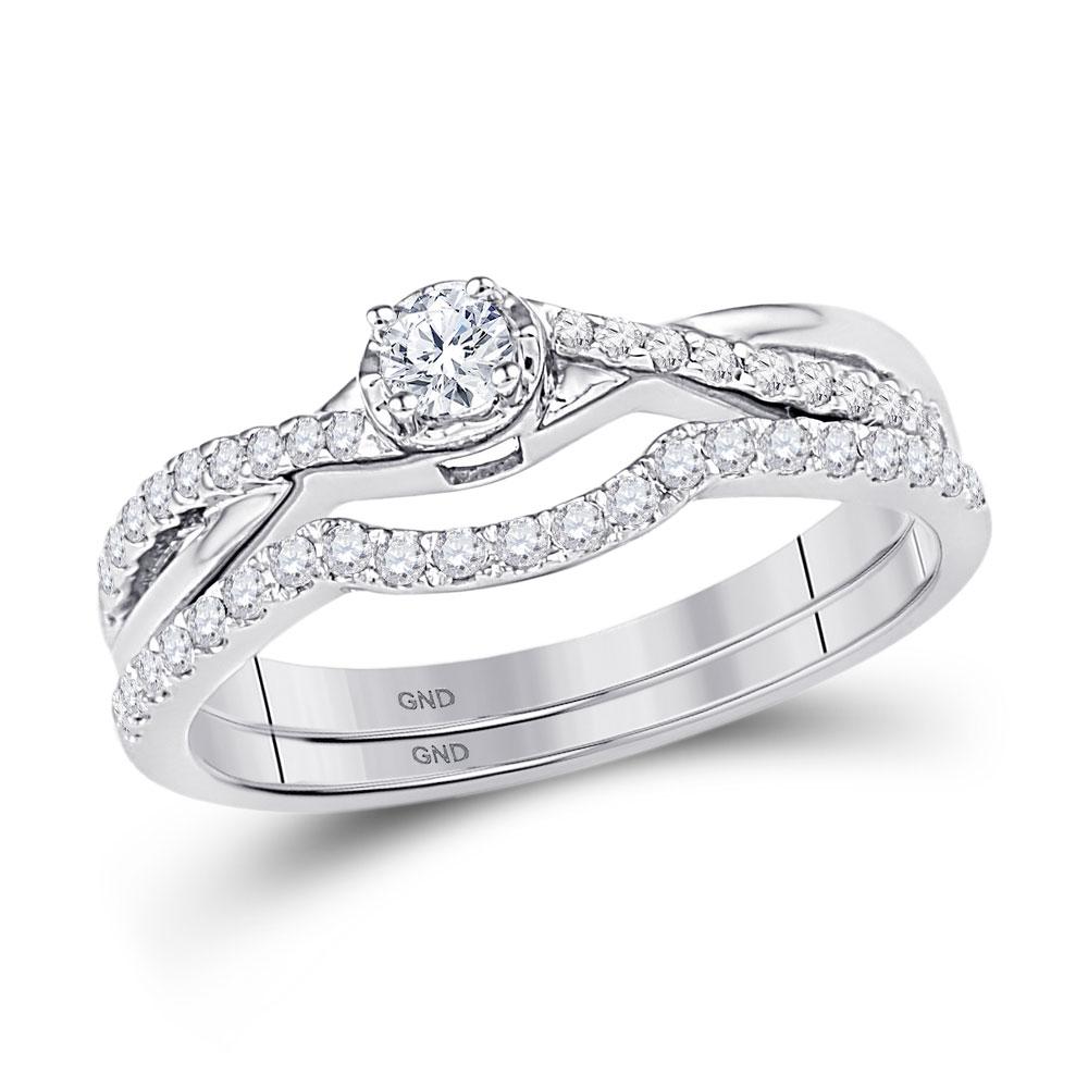 Eternal Love 10k White Gold Diamond Bridal Wedding Ring Band Set - Splendid Jewellery