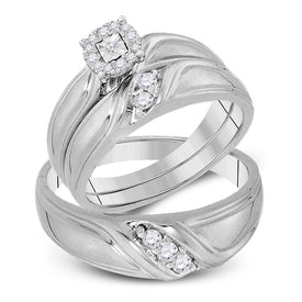 Eternal Love 10kt White Gold His Hers Round Diamond Cluster Matching Wedding Set 1/4 Cttw - Splendid Jewellery
