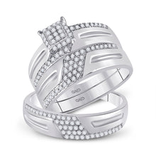 Load image into Gallery viewer, Eternal Love 10kt White Gold His Hers Round Diamond Square Matching Wedding Set 1/2 Cttw - Splendid Jewellery