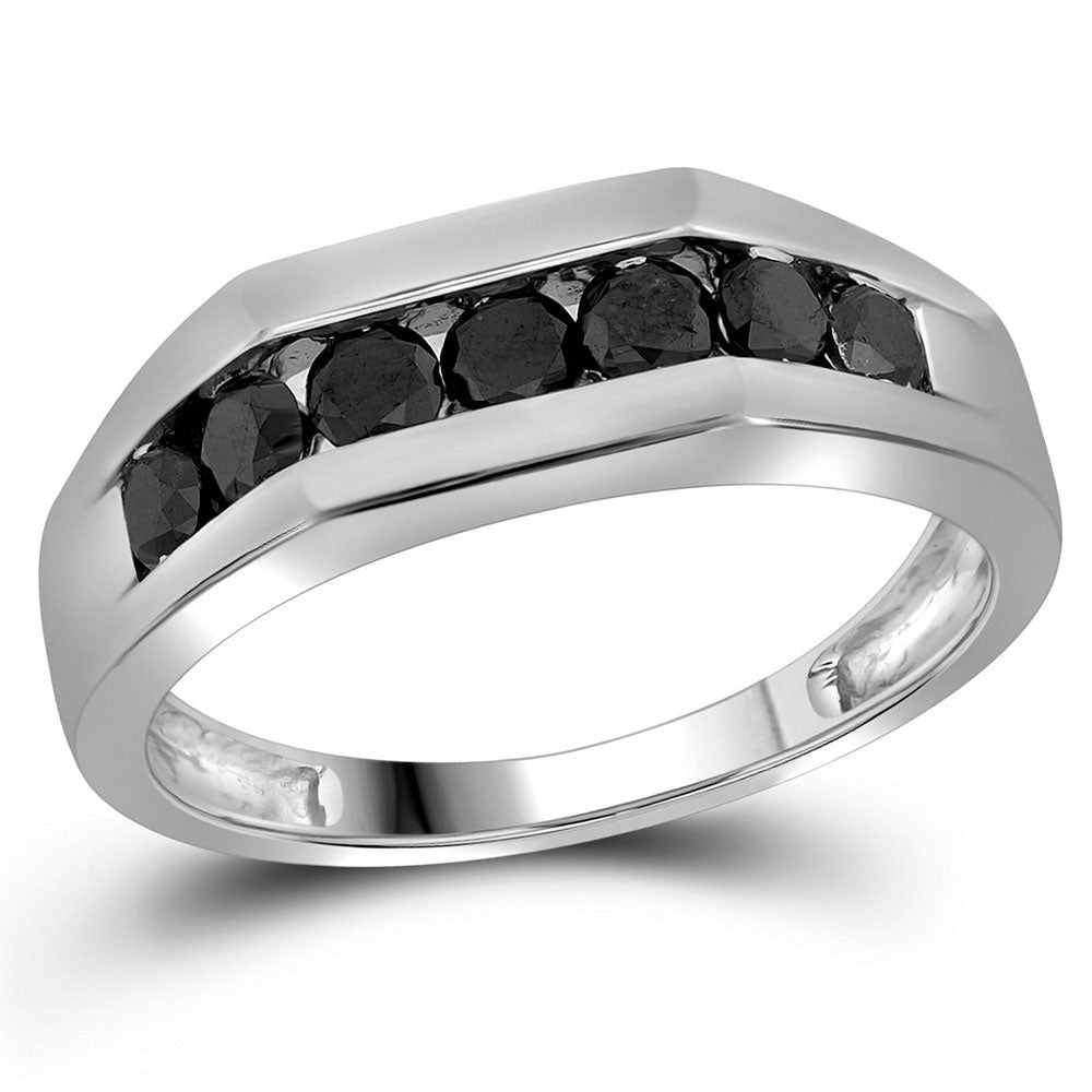 Eternal Love: 10kt White Gold Mens Round Black Color Enhanced Diamond Wedding Band Ring - Splendid Jewellery