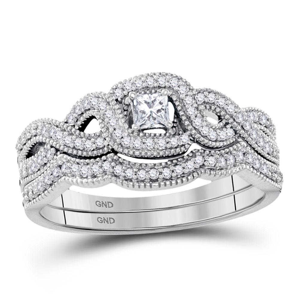 Eternal Love 10kt White Gold Princess Diamond Twist Bridal Wedding Ring Band Set - Splendid Jewellery