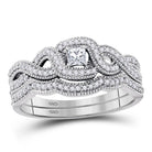 Eternal Love 10kt White Gold Princess Diamond Twist Bridal Wedding Ring Band Set - Splendid Jewellery