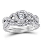 Eternal Love 10kt White Gold Princess Diamond Twist Bridal Wedding Ring Band Set - Splendid Jewellery