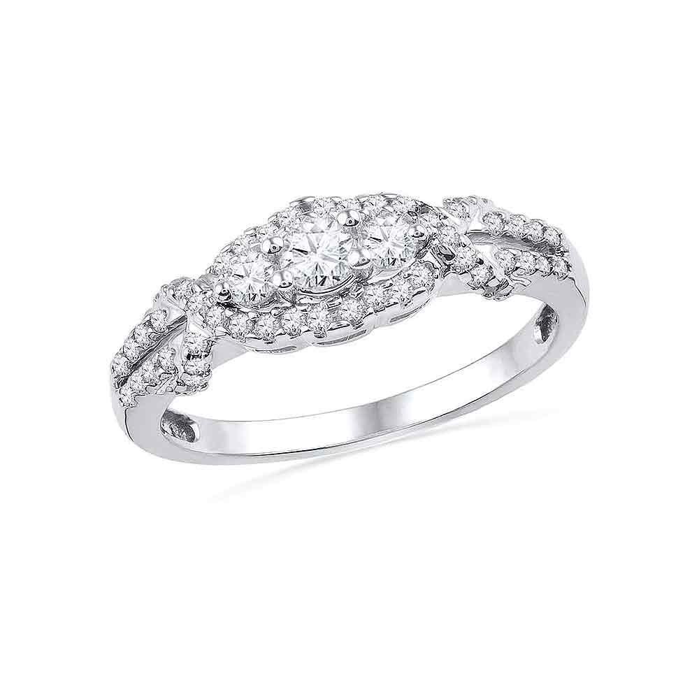 Eternal Love 10kt White Gold Round Diamond 3 - stone Bridal Wedding Engagement Ring 1/2 Cttw - Splendid Jewellery