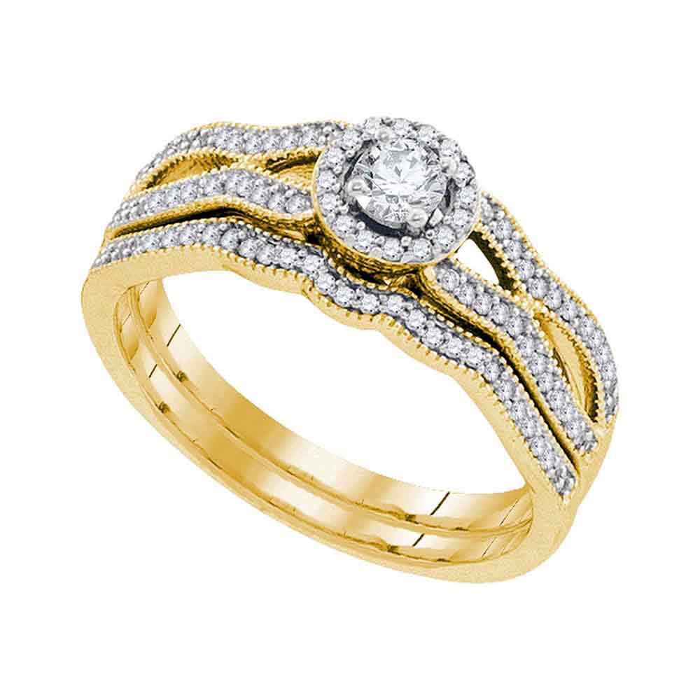 Eternal Love 10kt Yellow Gold Diamond Milgrain Bridal Wedding Ring Band Set - Splendid Jewellery
