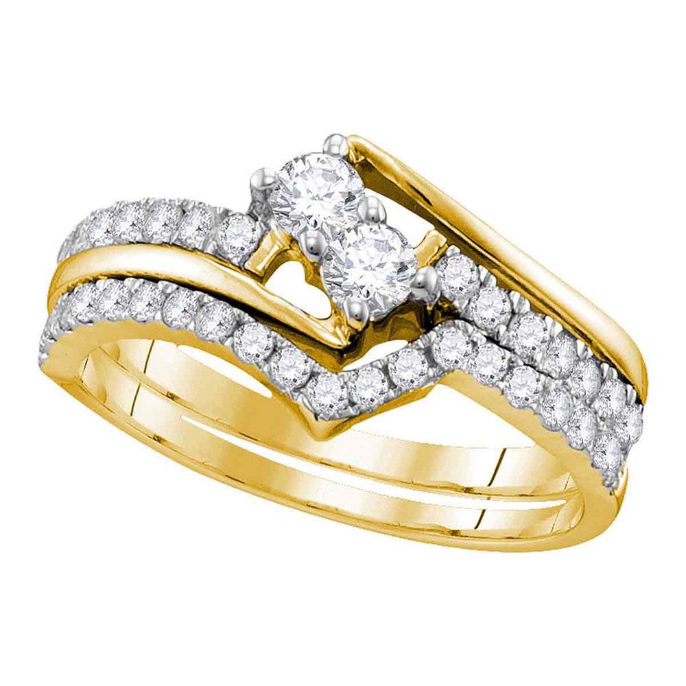 Eternal Love 10kt Yellow Gold Round Diamond 2 - Stone Bridal Wedding Ring Band Set 3/4 Cttw - Splendid Jewellery