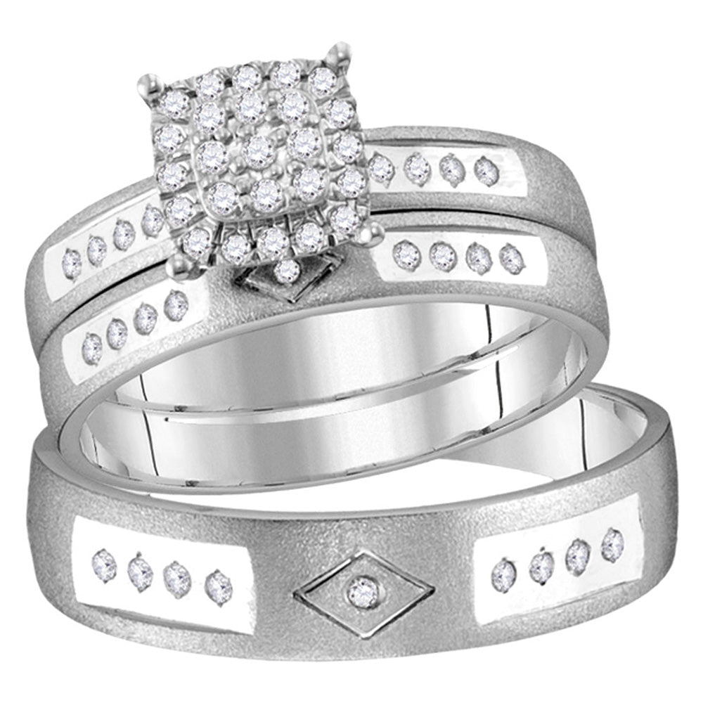 Eternal Love 14kt White Gold His Hers Round Diamond Cluster Wedding Set - Splendid Jewellery
