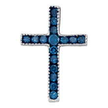 Load image into Gallery viewer, Ethereal Blue Diamond Cross Pendant | 10kt White Gold Womens Round Blue Color Enhanced Diamond Small Cross Pendant 1/6 Cttw - Splendid Jewellery