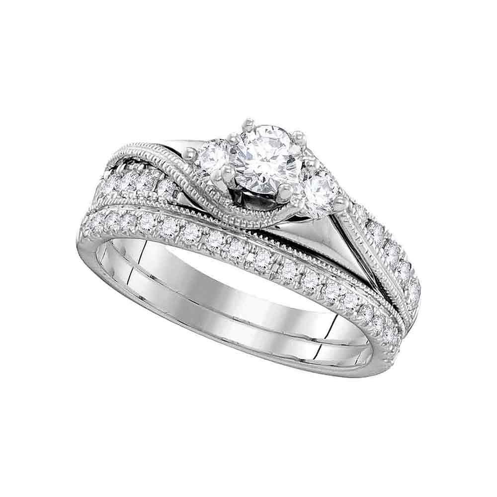 Ethereal Elegance | 14kt White Gold Round Diamond 3 - Stone Bridal Wedding Ring Band Set 7/8 Cttw - Splendid Jewellery