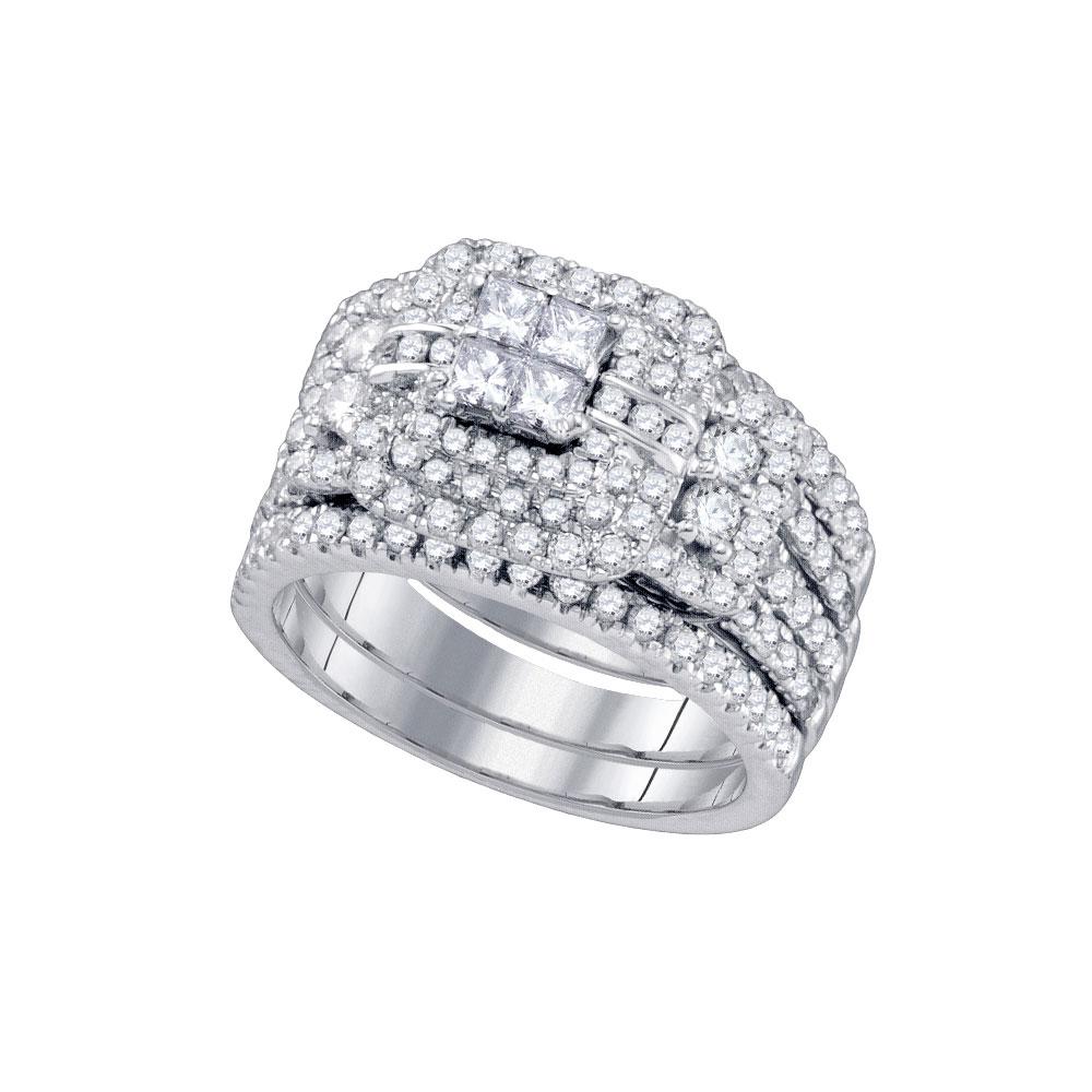 Ethereal Love: 14kt White Gold Diamond Cluster Wedding Bridal Ring Set 2 Cttw - Splendid Jewellery