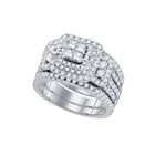 Ethereal Love: 14kt White Gold Diamond Cluster Wedding Bridal Ring Set 2 Cttw - Splendid Jewellery