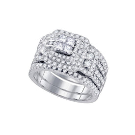 Ethereal Love: 14kt White Gold Diamond Cluster Wedding Bridal Ring Set 2 Cttw - Splendid Jewellery