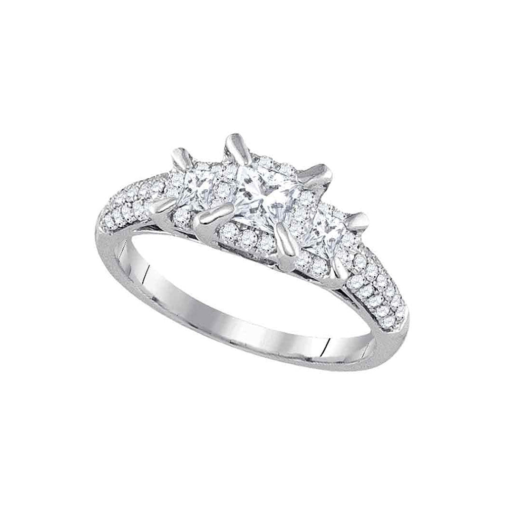 Ethereal Love: 14kt White Gold Princess Diamond 3 - stone Bridal Wedding Engagement Ring - Splendid Jewellery