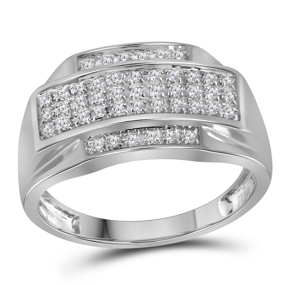 Exquisite 10kt White Gold Men's Rectangle Cluster Ring with Pave - set Diamonds - 1/3 Cttw - Splendid Jewellery
