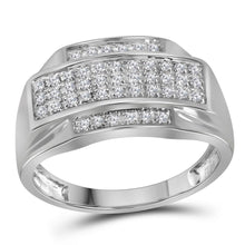 Load image into Gallery viewer, Exquisite 10kt White Gold Men's Rectangle Cluster Ring with Pave - set Diamonds - 1/3 Cttw - Splendid Jewellery