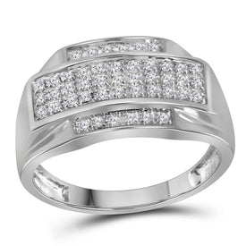 Exquisite 10kt White Gold Men's Rectangle Cluster Ring with Pave - set Diamonds - 1/3 Cttw - Splendid Jewellery