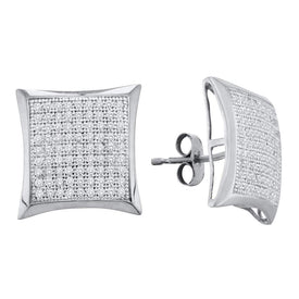 Exquisite Brilliance: 10kt White Gold Womens Round Diamond Convex Square Kite Cluster Earrings 1/2 Cttw - Splendid Jewellery