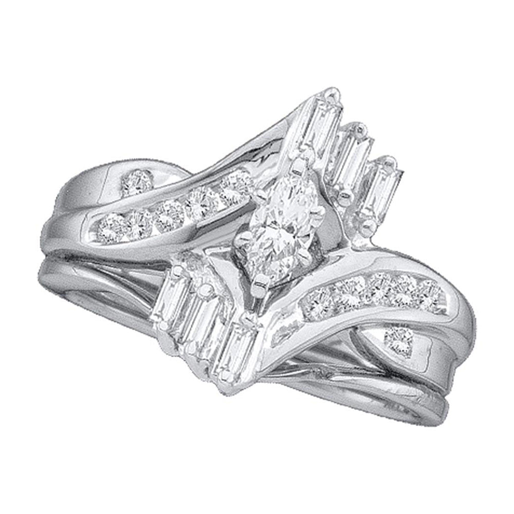 Exquisite Elegance: 10kt White Gold Marquise Diamond Bridal Wedding Ring Band Set 1/2 Cttw - Splendid Jewellery