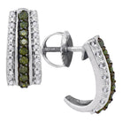 Exquisite Green Diamond Half J Hoop Earrings in 10kt White Gold - Splendid Jewellery