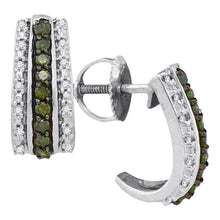 Load image into Gallery viewer, Exquisite Green Diamond Half J Hoop Earrings in 10kt White Gold - Splendid Jewellery
