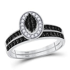 Exquisite Noir Brilliance: 10kt White Gold Womens Round Black Color Enhanced Diamond Bridal Wedding Ring Set 1/2 Cttw - Splendid Jewellery