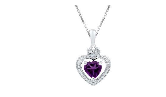 February Birthstone Purple Lab Amethyst Diamond Heart Pendant Splendid Jewellery