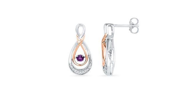 February Birthstone Sterling Silver Round Lab Amethyst Dangle Earrings - Splendid Jewellery