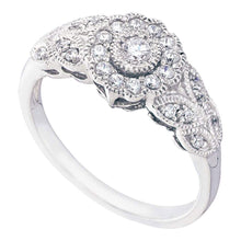 Load image into Gallery viewer, Floral Brilliance Diamond Fashion Ring | 10kt White Gold Womens Round Diamond Solitaire Cluster Milgrain Ring 1/3 Cttw - Splendid Jewellery