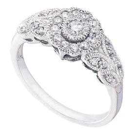 Floral Brilliance Diamond Fashion Ring | 10kt White Gold Womens Round Diamond Solitaire Cluster Milgrain Ring 1/3 Cttw - Splendid Jewellery