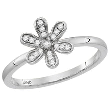 Load image into Gallery viewer, Floral Brilliance Diamond Stackable Band | 14kt White Gold Womens Round Diamond Flower Floral Stackable Band Ring 1/8 Cttw - Splendid Jewellery