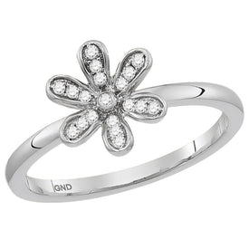Floral Brilliance Diamond Stackable Band | 14kt White Gold Womens Round Diamond Flower Floral Stackable Band Ring 1/8 Cttw - Splendid Jewellery