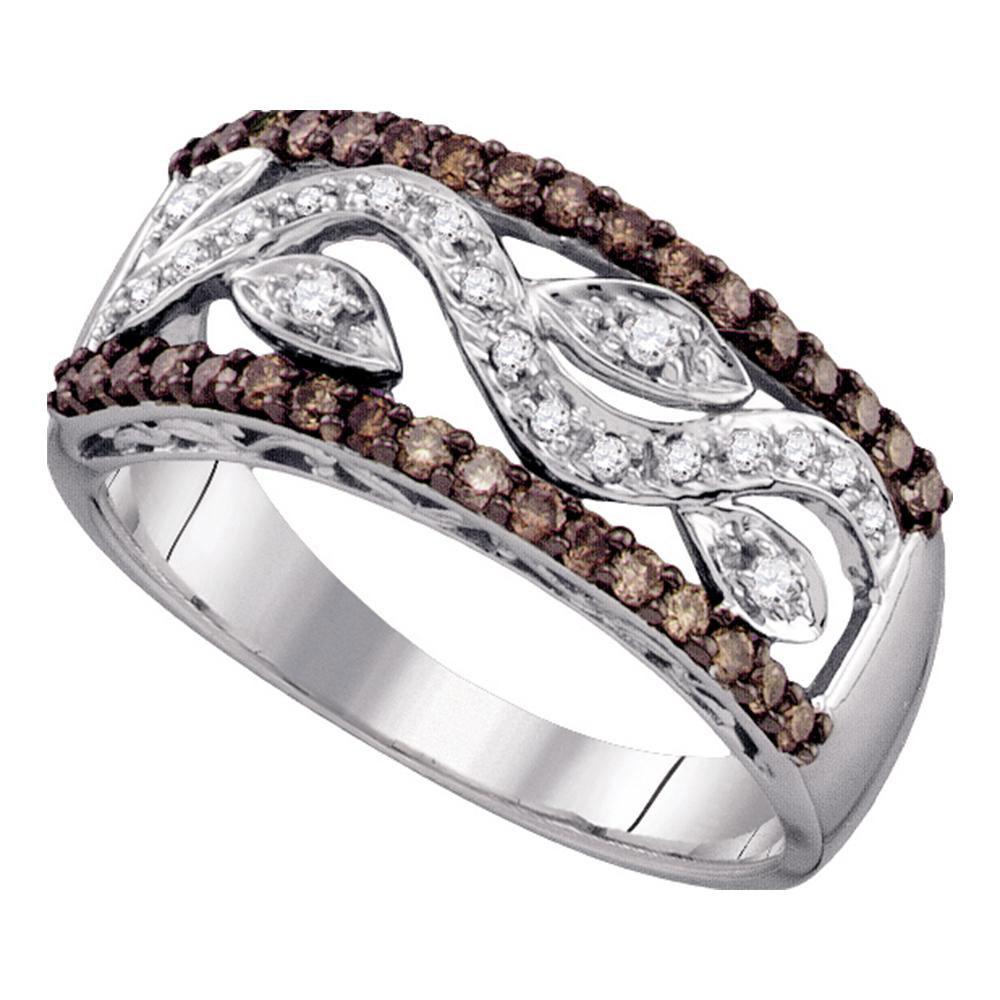 Floral Elegance: 10kt White Gold Diamond Band with Brown and White Diamonds - Splendid Jewellery