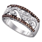 Floral Elegance: 10kt White Gold Diamond Band with Brown and White Diamonds - Splendid Jewellery