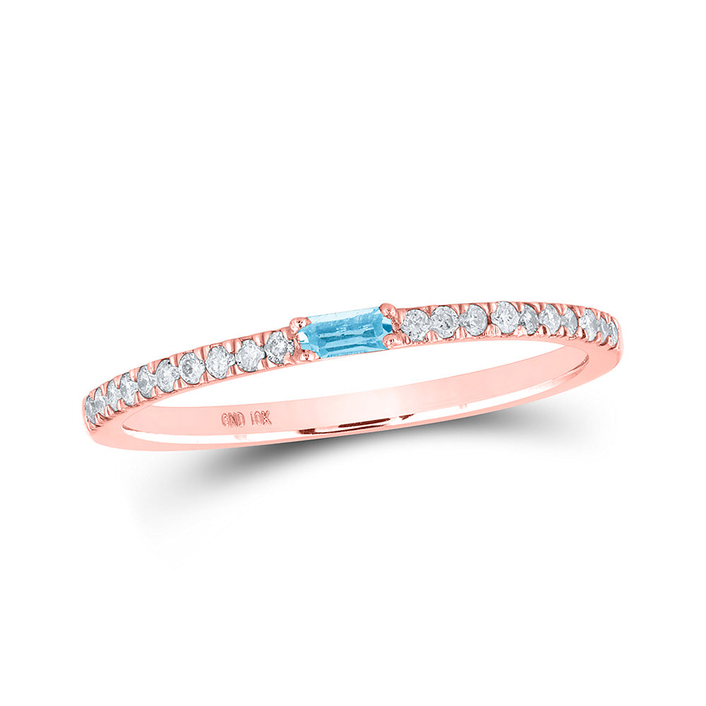 Gemstone Band | 10kt Rose Gold Womens Baguette Aquamarine Diamond Band Ring 1/5 Cttw | Splendid Jewellery GND