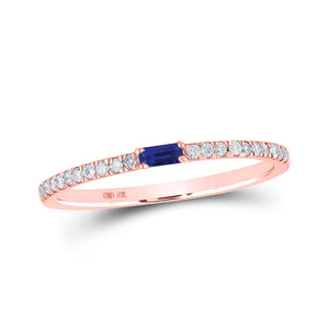 Gemstone Band | 10kt Rose Gold Womens Baguette Blue Sapphire Diamond Band Ring 1/5 Cttw | Splendid Jewellery GND