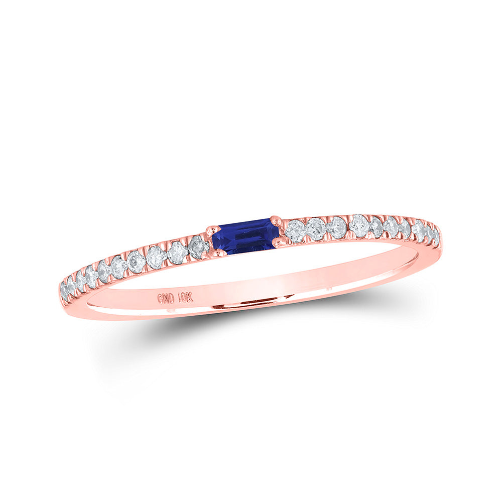 Gemstone Band | 10kt Rose Gold Womens Baguette Blue Sapphire Diamond Band Ring 1/5 Cttw | Splendid Jewellery GND