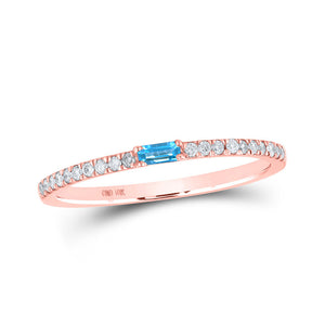 Gemstone Band | 10kt Rose Gold Womens Baguette Blue Topaz Diamond Band Ring 1/5 Cttw | Splendid Jewellery GND