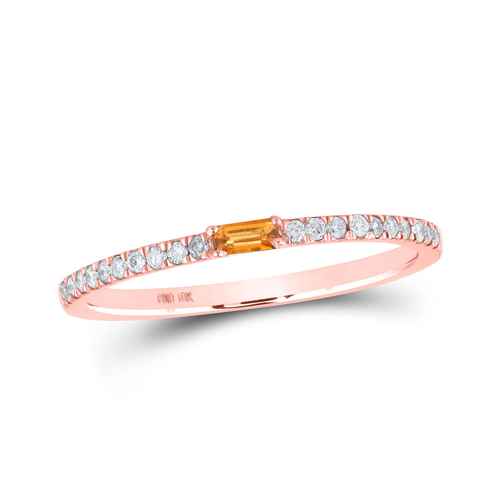 Gemstone Band | 10kt Rose Gold Womens Baguette Citrine Diamond Band Ring 1/5 Cttw | Splendid Jewellery GND