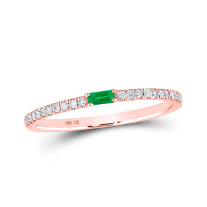 Gemstone Band | 10kt Rose Gold Womens Baguette Emerald Diamond Band Ring 1/5 Cttw | Splendid Jewellery GND
