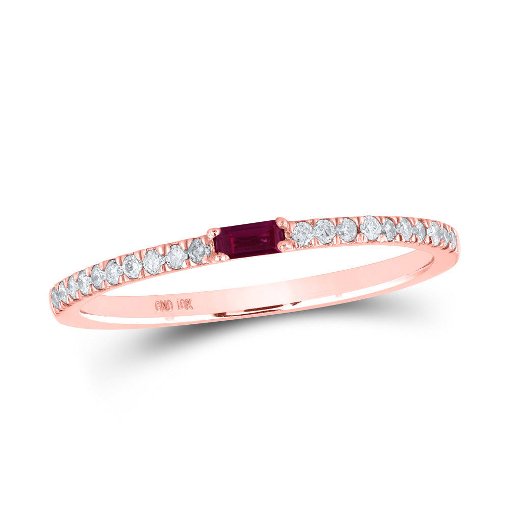 Gemstone Band | 10kt Rose Gold Womens Baguette Ruby Diamond Band Ring 1/5 Cttw | Splendid Jewellery GND