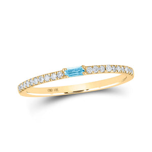 Gemstone Band | 10kt Yellow Gold Womens Baguette Aquamarine Diamond Band Ring 1/5 Cttw | Splendid Jewellery GND