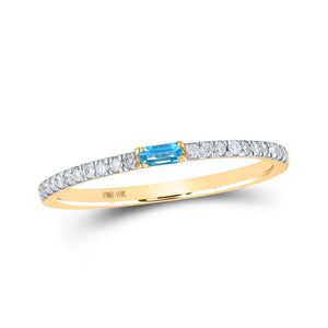 Gemstone Band | 10kt Yellow Gold Womens Baguette Blue Topaz Diamond Band Ring 1/5 Cttw | Splendid Jewellery GND