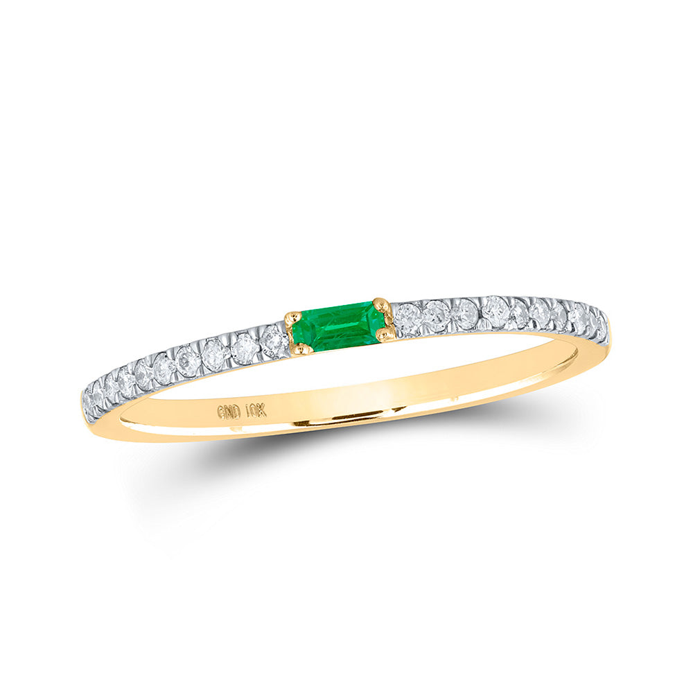 Gemstone Band | 10kt Yellow Gold Womens Baguette Emerald Diamond Band Ring 1/5 Cttw | Splendid Jewellery GND