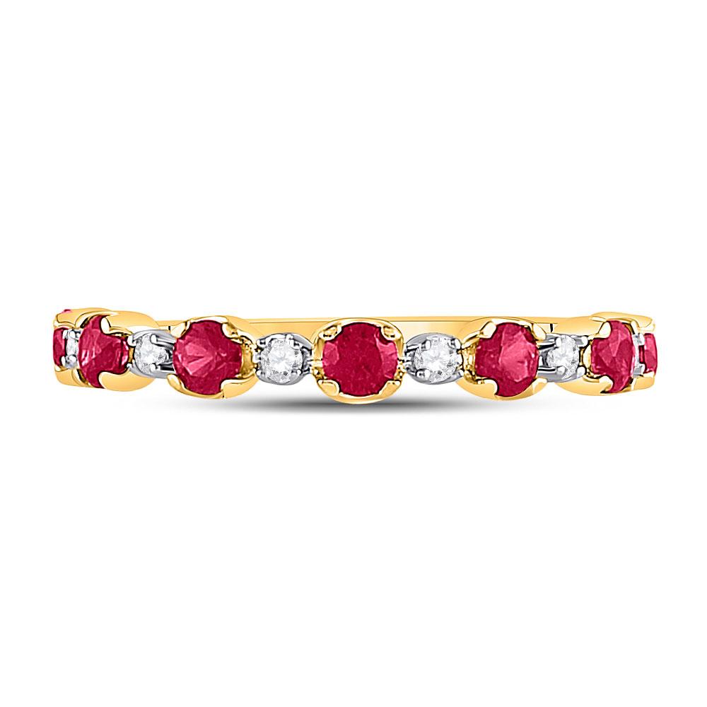 Gemstone Band | 10kt Yellow Gold Womens Round Lab-Created Ruby Band Ring 1 Cttw | Splendid Jewellery GND