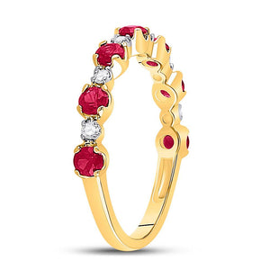 Gemstone Band | 10kt Yellow Gold Womens Round Lab-Created Ruby Band Ring 1 Cttw | Splendid Jewellery GND