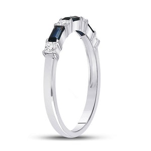 Gemstone Band | 14kt White Gold Womens Baguette Blue Sapphire Diamond Anniversary Ring 5/8 Cttw | Splendid Jewellery GND