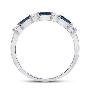 Gemstone Band | 14kt White Gold Womens Baguette Blue Sapphire Diamond Anniversary Ring 5/8 Cttw | Splendid Jewellery GND